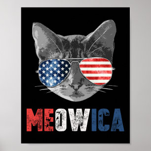 4th Of July Shirt Meowica American Flag Cat  Poster