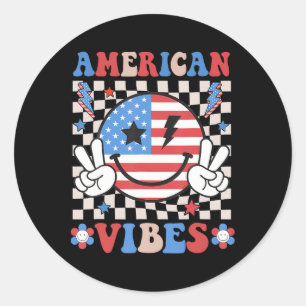 4th Of July Shirt Womens Men Kids American Vibes P Classic Round Sticker