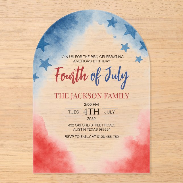 4th of July Simple Modern Acrylic Invitation (Front)