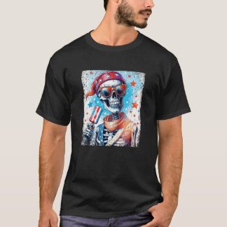 4th Of July Skeleton Popsicle Sunglasses USA Flag T-Shirt