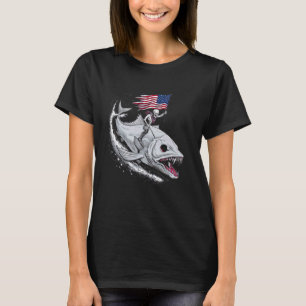 4th of July Skeleton Shark Ride Cool Scuba Surf T-Shirt