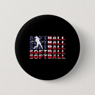 4th Of July Softball American Flag Vintage Patriot 2 Inch Round Button
