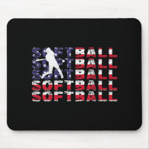 4th Of July Softball American Flag Vintage Patriot Mouse Pad