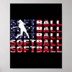 4th Of July Softball American Flag Vintage Patriot Poster