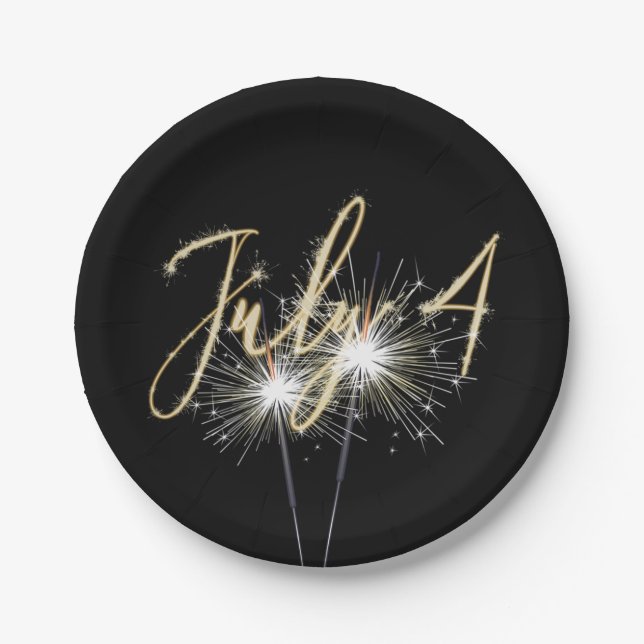 4th of July Sparklers on Black Paper Plate (Front)