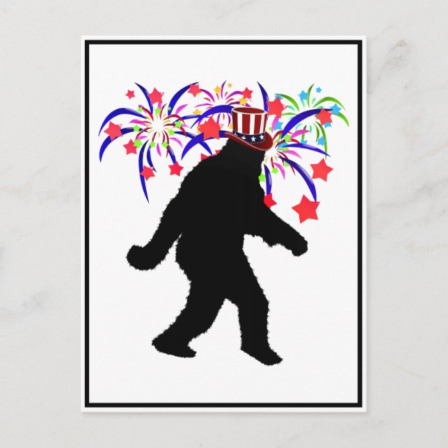 4th of July Squatchin' w/Fireworks Postcard (Front)