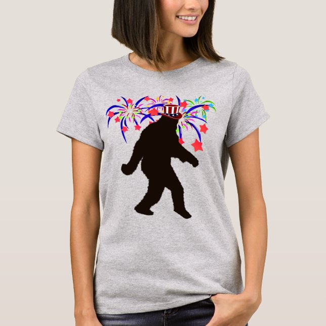 4th of July Squatchin' w/Fireworks T-Shirt (Front)
