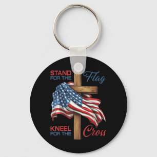4th of July Stand for The Flag Kneel for The Cross Keychain