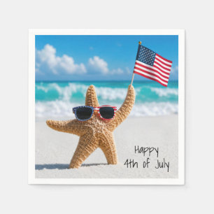 4th of July Starfish Waving the American Flag Napkin