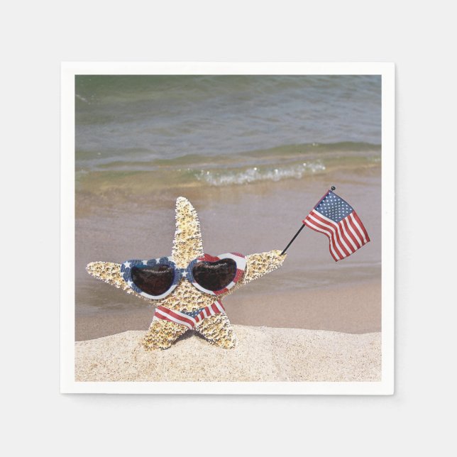 4th of July Starfish with American Flag Napkin (Front)