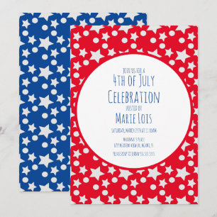 4th of July  Stars and Dots Red Grey Invitation