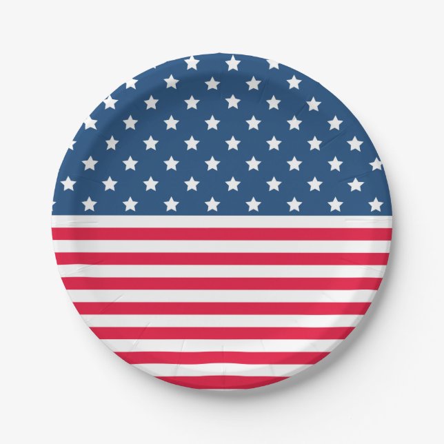 4TH of July Stars and Stripes Red White and Blue  Paper Plate (Front)
