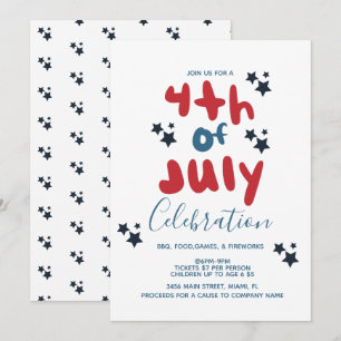  4th of July Stars BBQ  Bubble Letter Invitation  