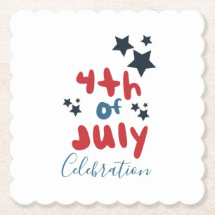  4th of July Stars BBQ  Party Hand Lettering   Paper Coaster