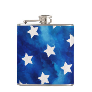4th Of July Stars Blue Tie Dye Pattern Party Hip Flask