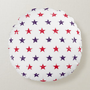 4th of July Stars Grunge Abstract Seamless Pattern Round Pillow