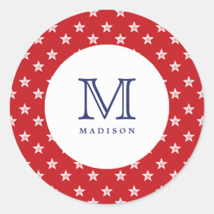 4th Of July Stars Red Blue Monogram Party Sticker