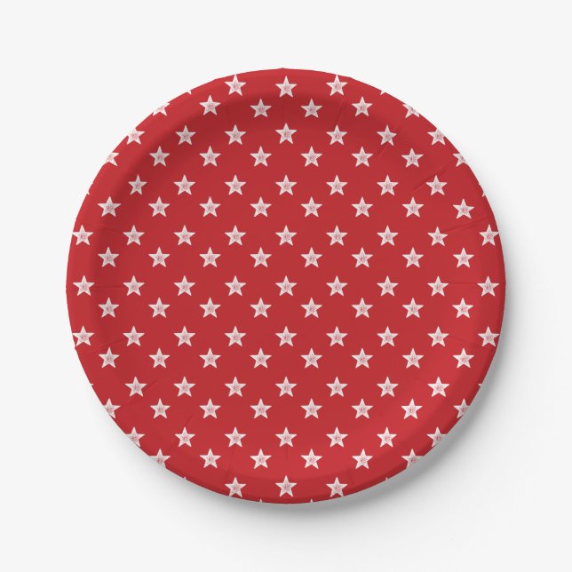 4th Of July Stars Red White Party Paper Plates (Front)
