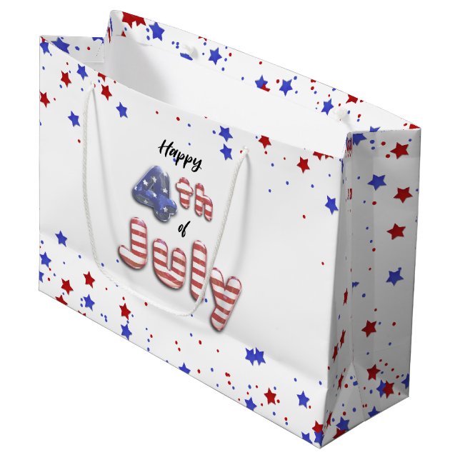 4th of July Stars Stripes Foil Balloons Large Gift Bag (Front Angled)