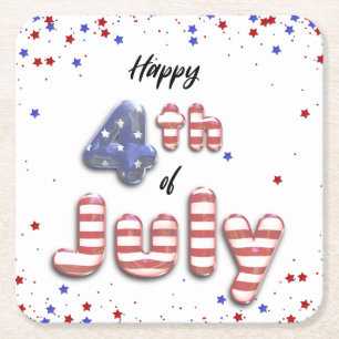 4th of July Stars Stripes Foil Balloons Square Paper Coaster