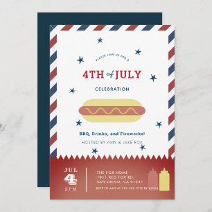 4th of July Stars & Stripes Hot Dog BBQ Invitation