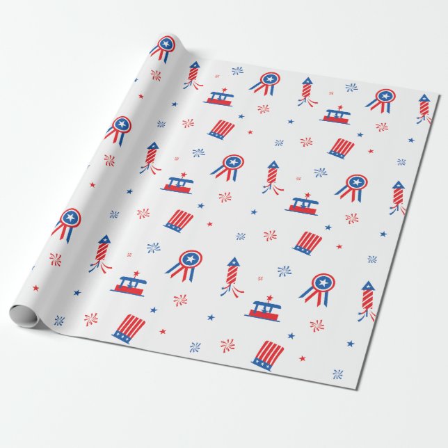 4th of July Stickers Pattern Wrapping Paper (Unrolled)