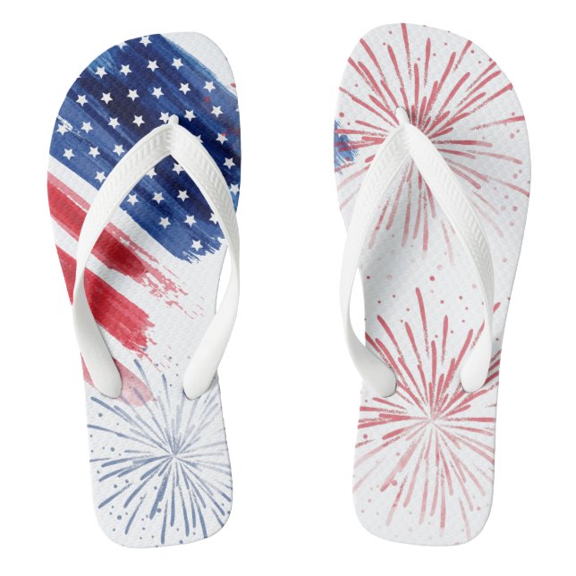 4th of July Summer Parade Red White Blue Flip Flops (Footbed)