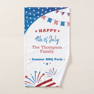 4th of July Summer Party Red White Blue Patriotic Hand Towel