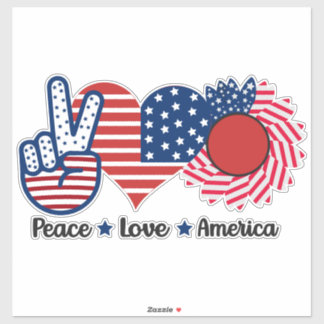 4th of July Sunflower Peace Love America Flag