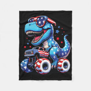 4th Of July T Rex Dino Trex Dinosaur Monster Truck Fleece Blanket