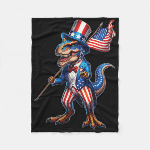 4th Of July T-rex Usa Patriotic American Flag Dino Fleece Blanket