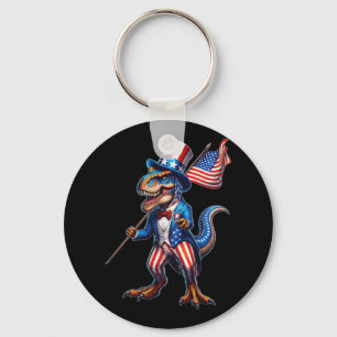 4th Of July T-rex Usa Patriotic American Flag Keychain