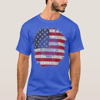 4th of July Tee American Flag Vintage Sunflower Pa