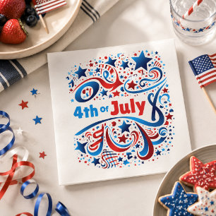 4th of July Text & Stars Patriotic Celebration Napkin