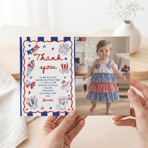 4th Of July Theme Hand Drawn Birthd Thank You Card