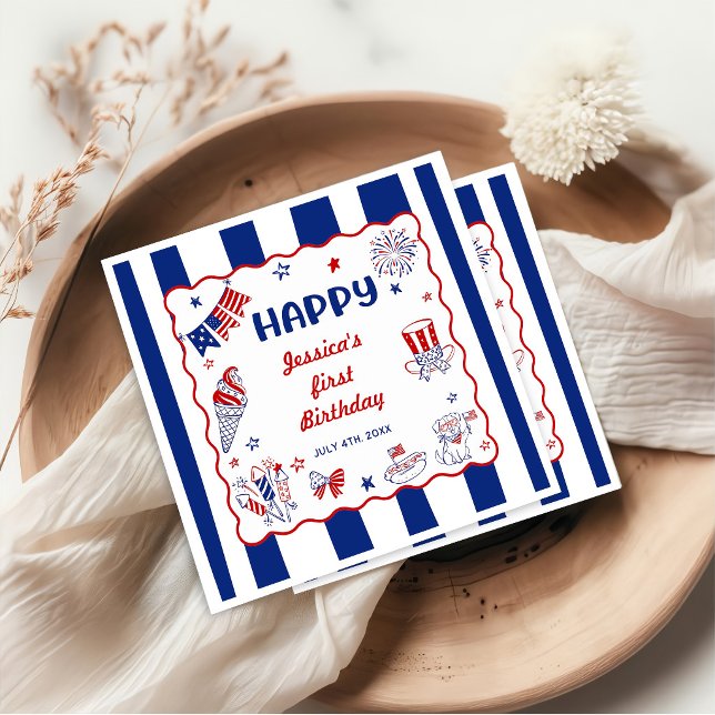 4th Of July Theme Hand Drawn Birthday Napkin (Creator Uploaded)