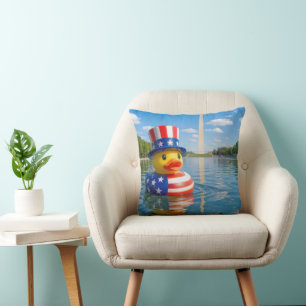 4th of July Toy Duck in the Reflecting Pool Throw Pillow