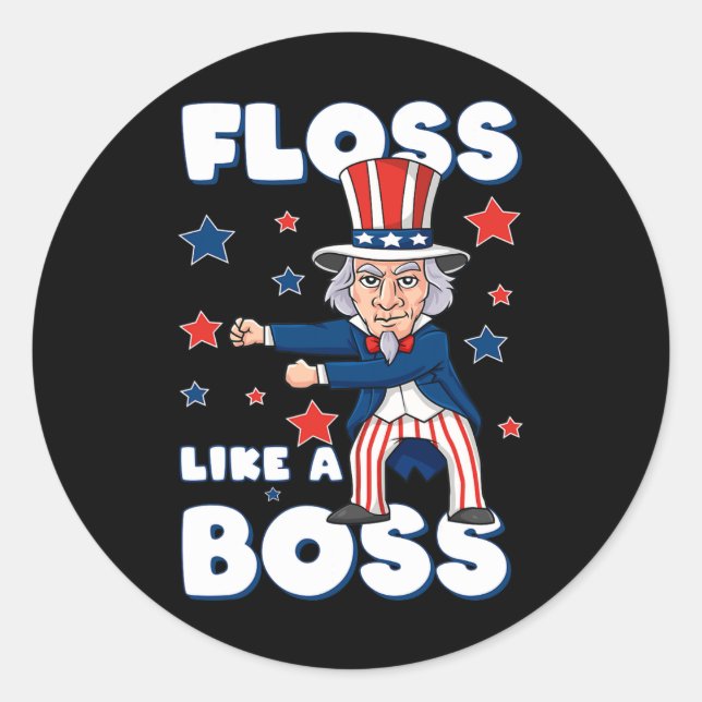 4th Of July Uncle Sam Floss Like A Boss Boys Kids  Classic Round Sticker (Front)