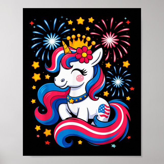 4th Of July Unicorn Girls Kids Toddler Cute Americ Poster (Front)