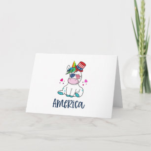 4th of July Unicorn with USA Flag Sun Glasses Card
