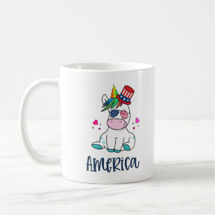 4th of July Unicorn with USA Flag Sun Glasses Coffee Mug