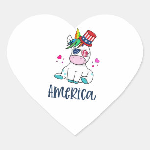 4th of July Unicorn with USA Flag Sun Glasses Heart Sticker