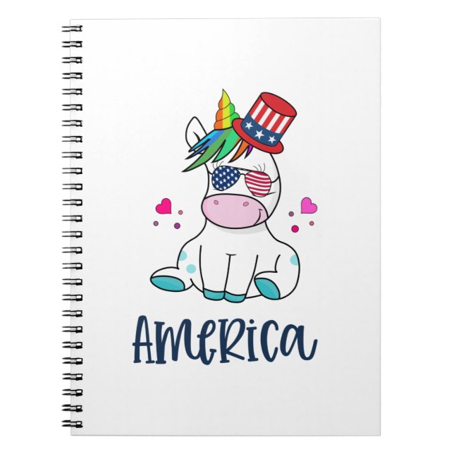 4th of July Unicorn with USA Flag Sun Glasses Notebook (Front)