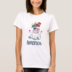 4th of July Unicorn with USA Flag Sun Glasses T-Shirt