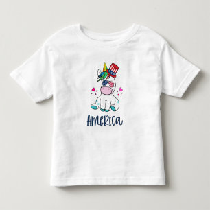 4th of July Unicorn with USA Flag Sun Glasses Toddler T-shirt