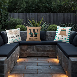 4th of July Unique Rustic Copper & Turquoise Throw Pillow