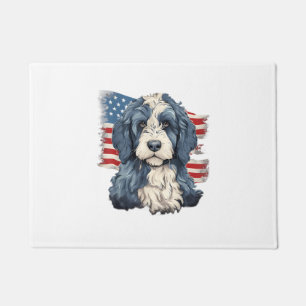 4th Of July US Flag Bernedoodle Dog T-Shirt Doormat