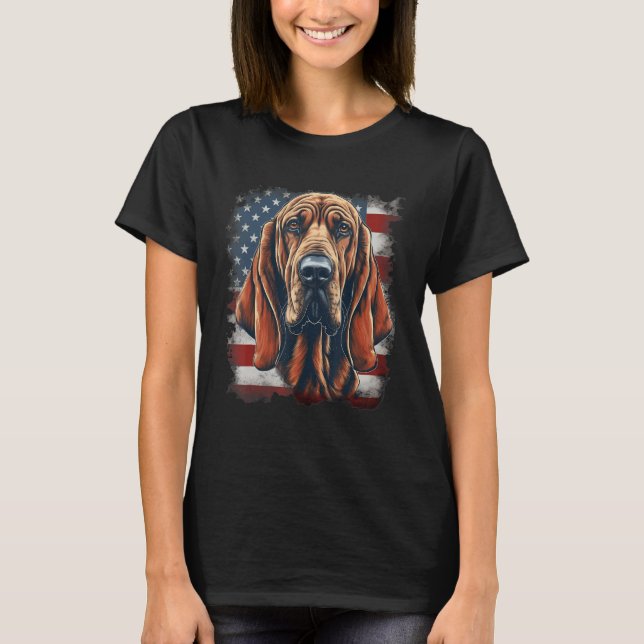 4th Of July US Flag Bloodhound Dog T-Shirt (Front)