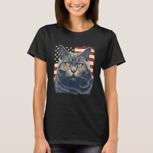 4th Of July US Flag Chartreux Cat T-Shirt