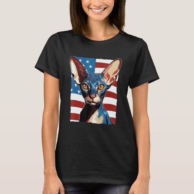 4th Of July US Flag Cornish Rex Cat 1 T-Shirt (Front)